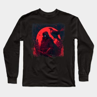 Raven Man Diablo BRZRKR a Witcher on Red Moon Long Sleeve T-Shirt